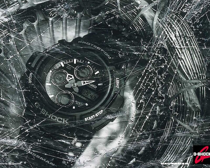 G-Shock watch on cracked glass