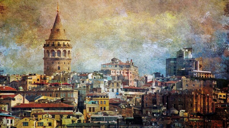Galata Tower and City — Brown, Dramatic, Painting