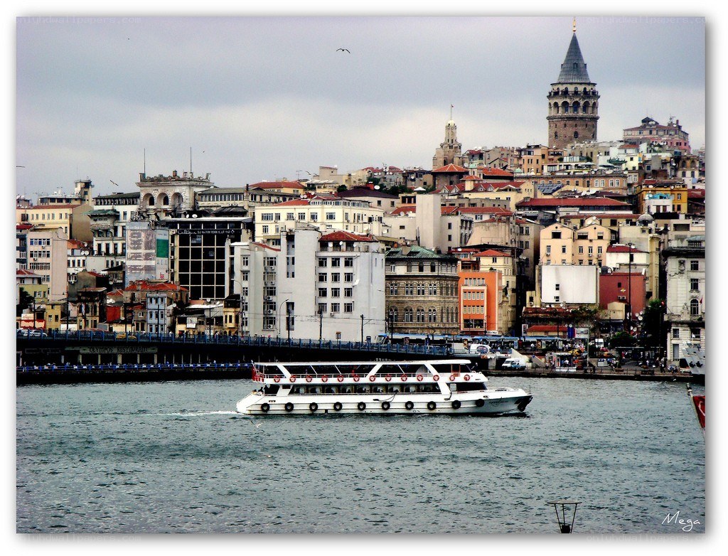 Galata Tower and ferry in Istanbul