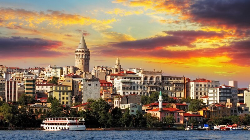 Galata Tower at Sunset — Orange, Dramatic, Photograph, Cityscape