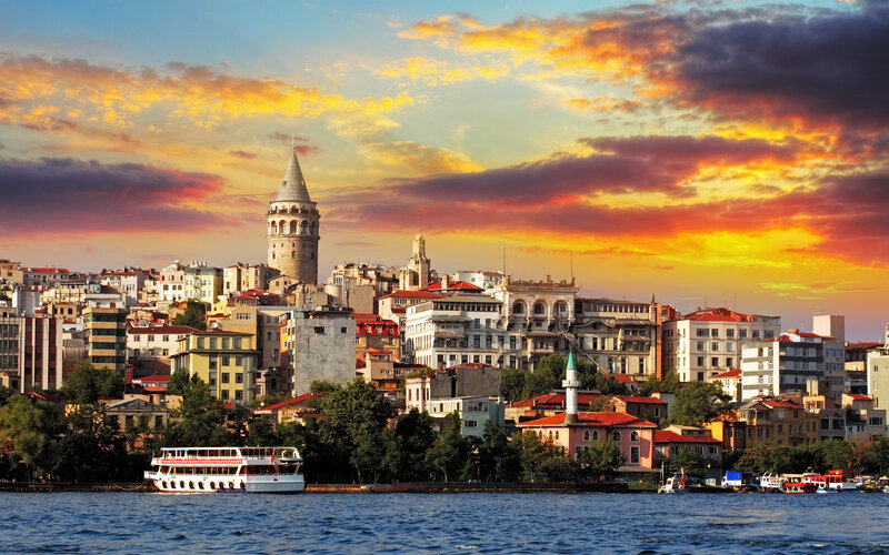 Galata Tower at Sunset — Orange, Dramatic, Photograph