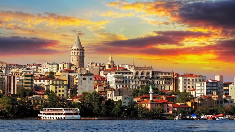 Galata Tower at Sunset — Orange, Dramatic