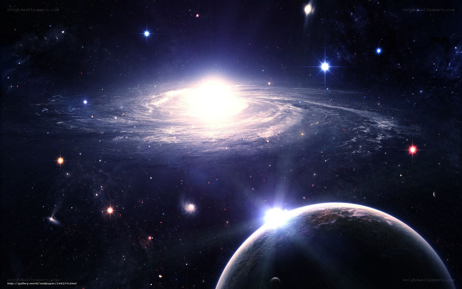 Galaxy and planet in space