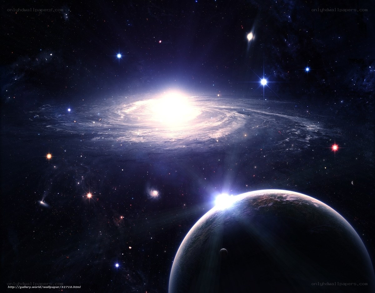 Galaxy and planet in space