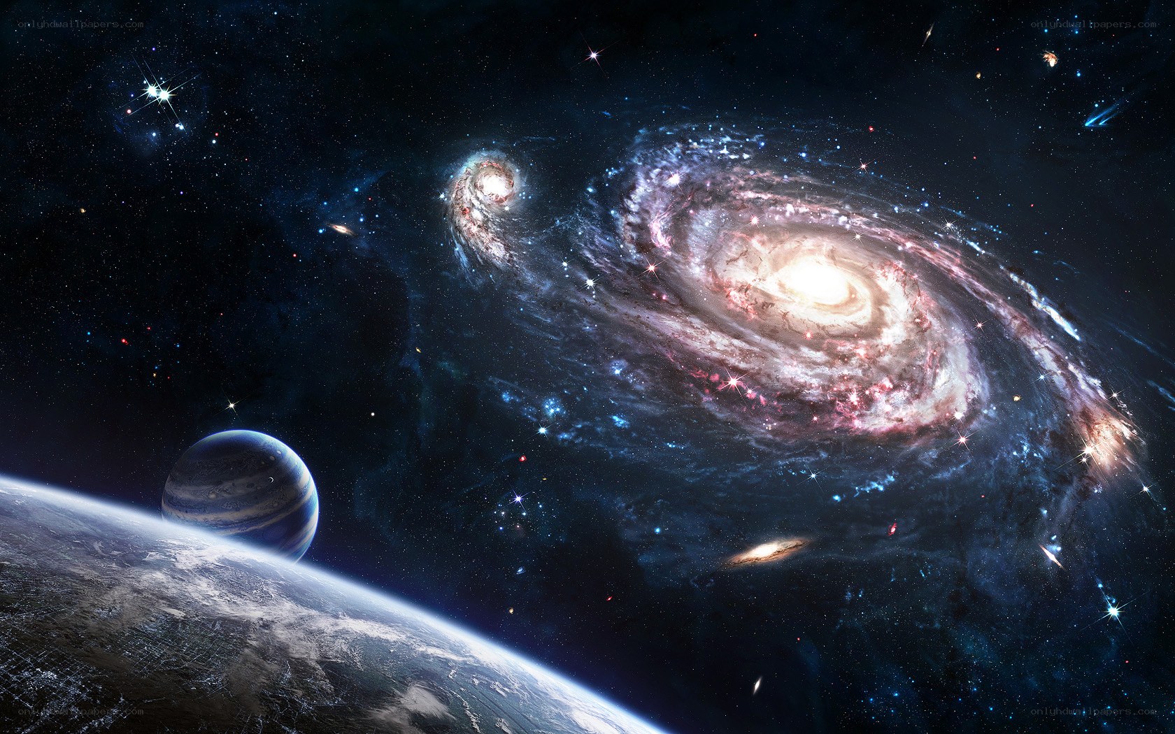 Galaxy and planets in space