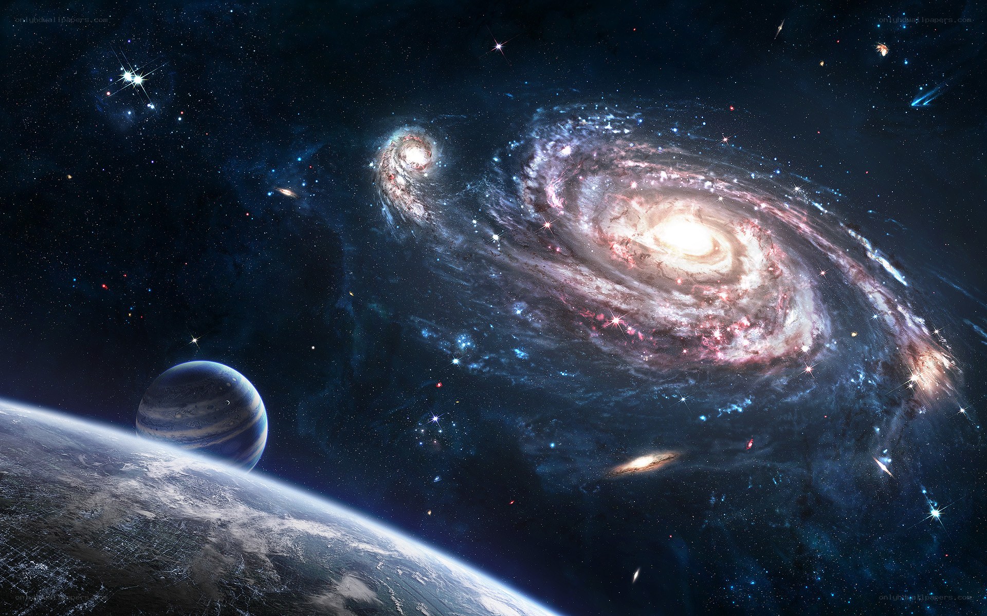 Galaxy and planets in space