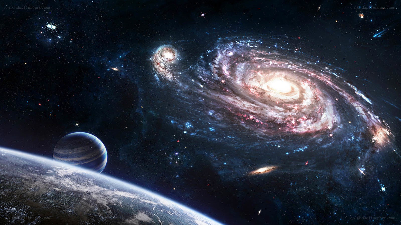 Galaxy and planets in space