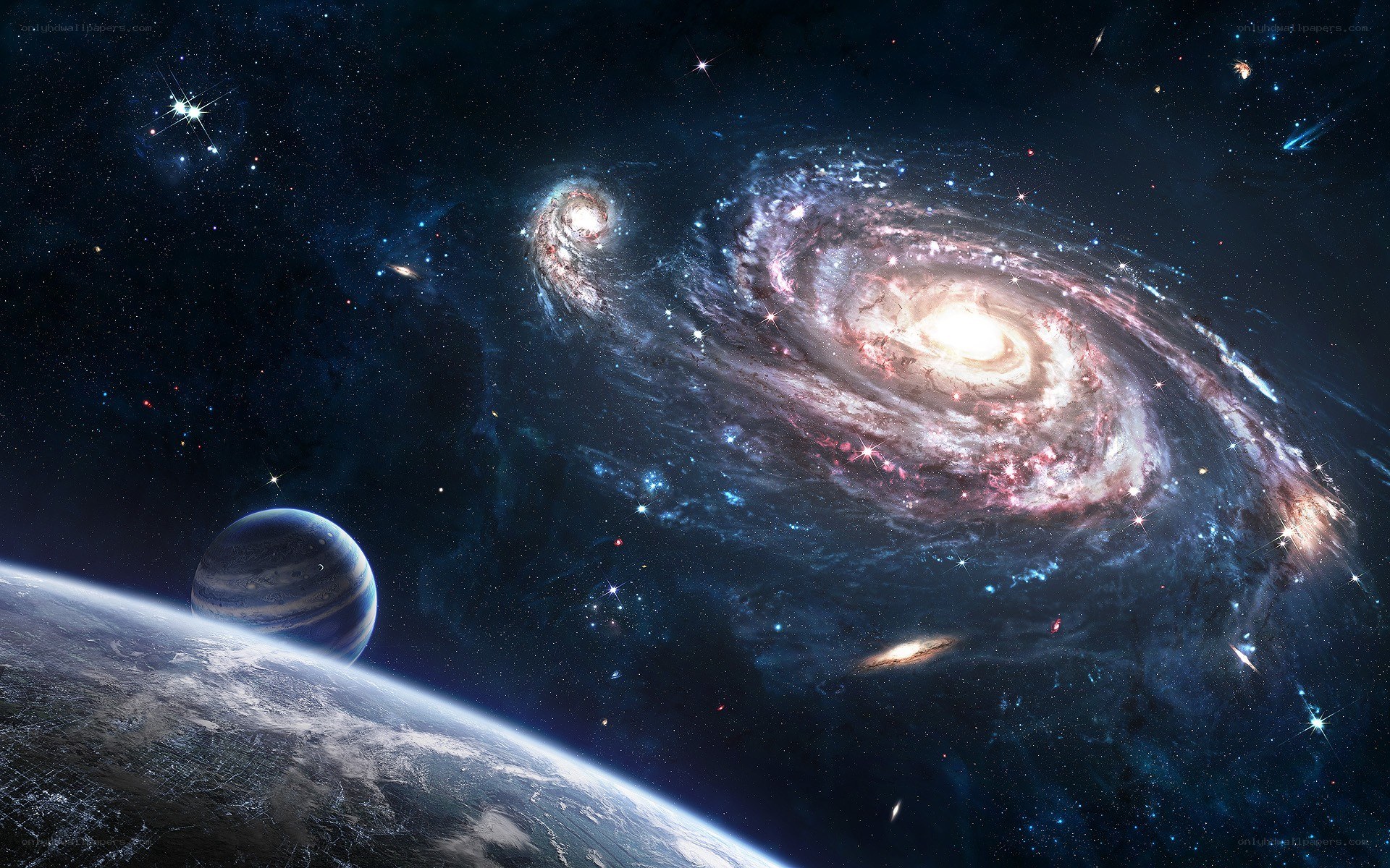 Galaxy and planets in space