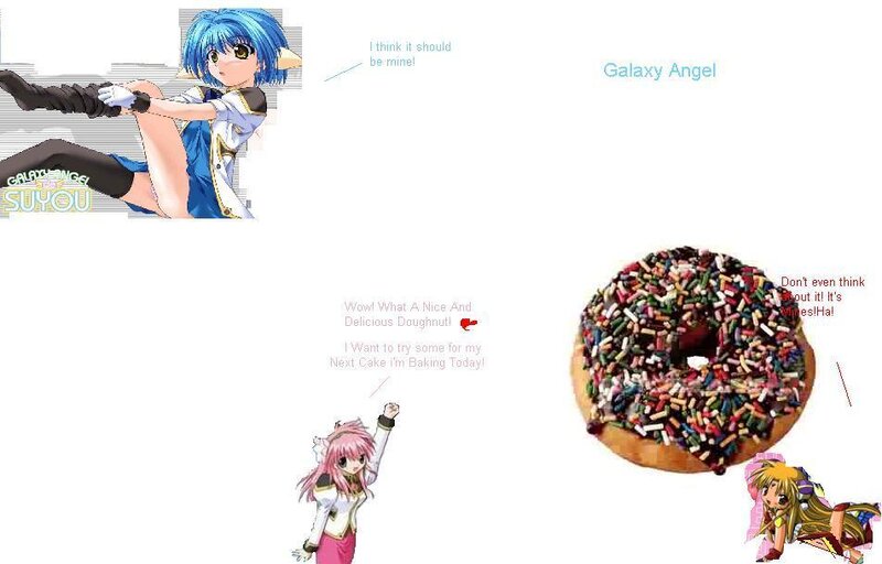 Galaxy Angel characters and a donut