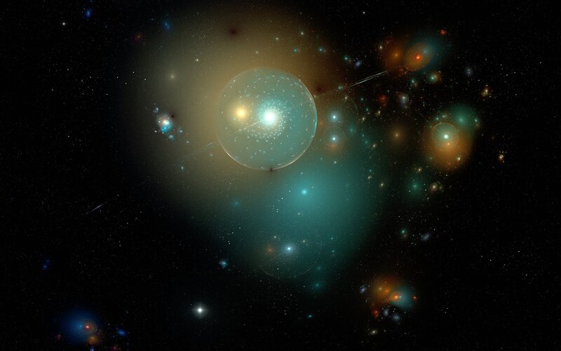 Galaxy Cluster in Space — Black, Dramatic, Night, Digital Art