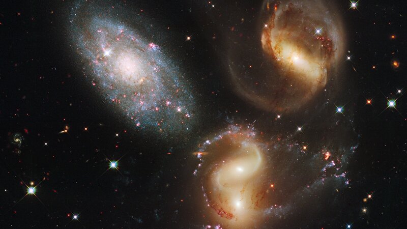 Galaxy Cluster in Space — Black, Dramatic, Night, Photograph, Stars, Nebulae, Cosmic Dust