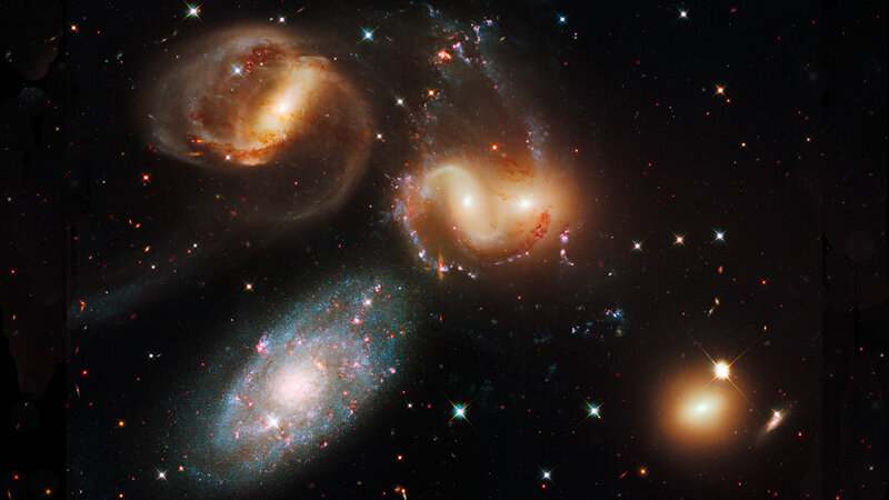 Galaxy Cluster in Space — Black, Dramatic, Night, Photograph, Stars, Nebulae, Cosmic Dust, White