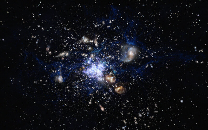 Galaxy Cluster in Space — Black, Dramatic, Night