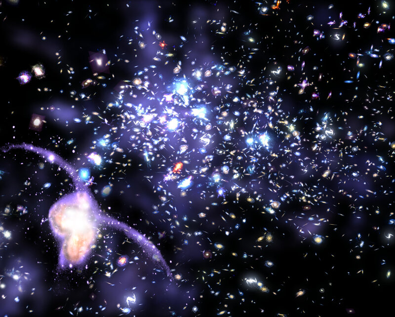 Galaxy Cluster in Space — Purple, Dramatic, Digital Art, Stars, Nebulae