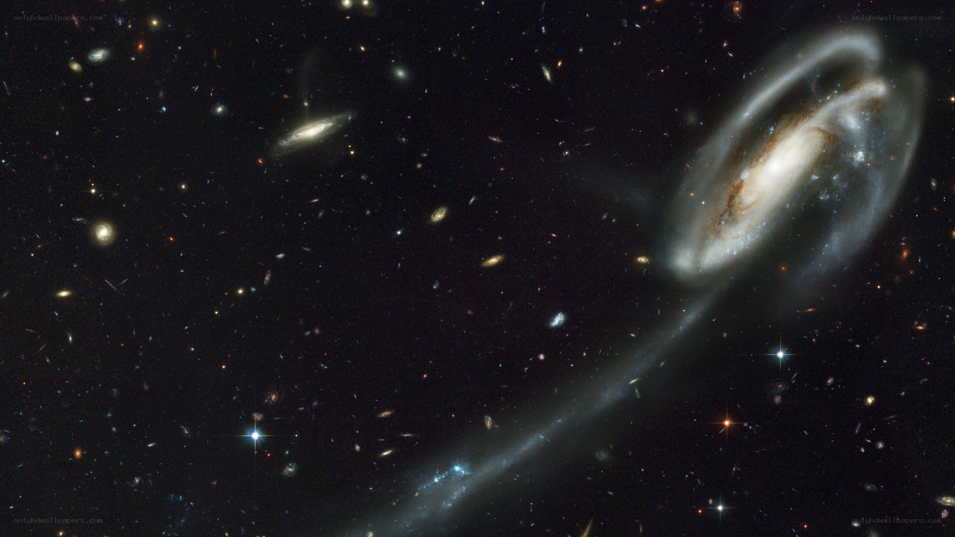 Galaxy collision in deep space