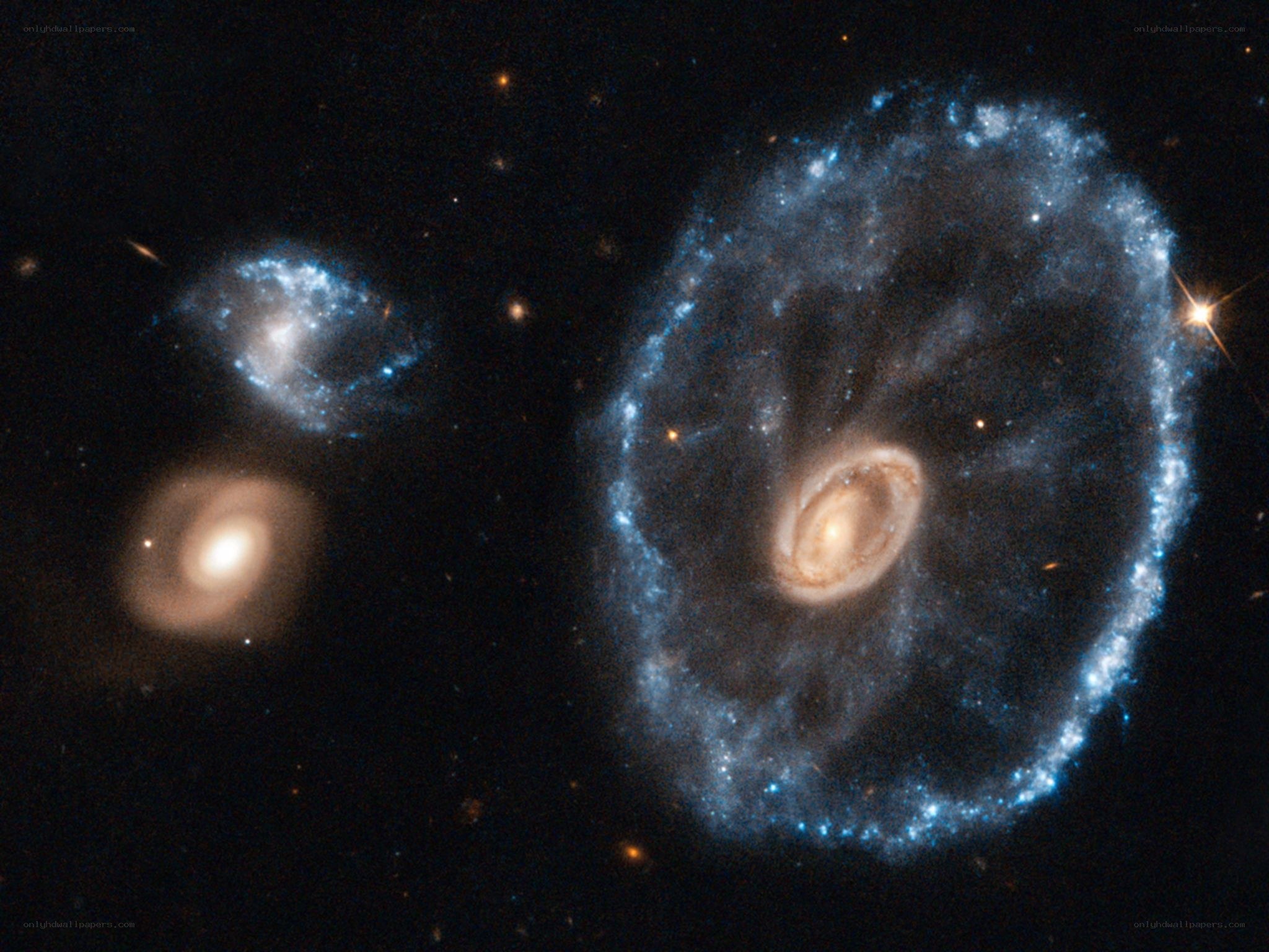 Galaxy collision in deep space