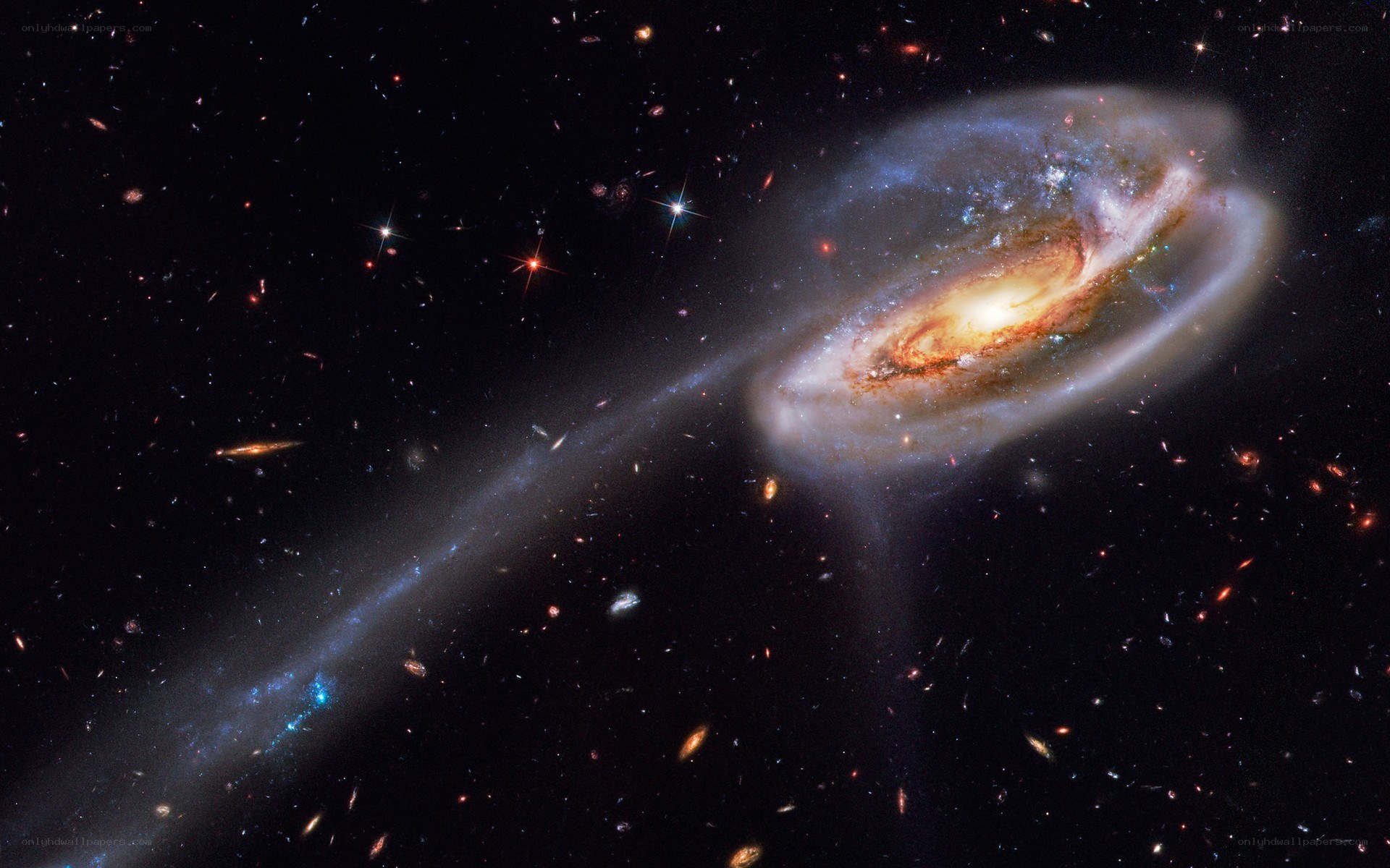 Galaxy collision in deep space
