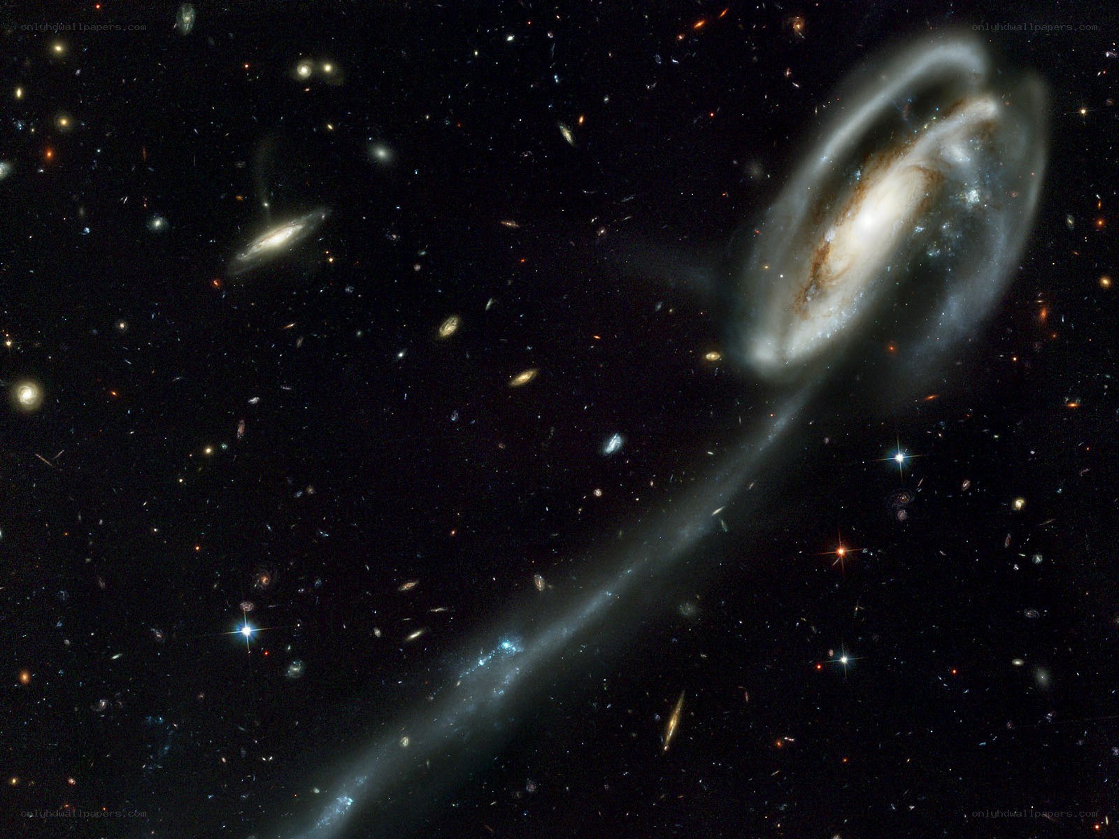 Galaxy collision in deep space