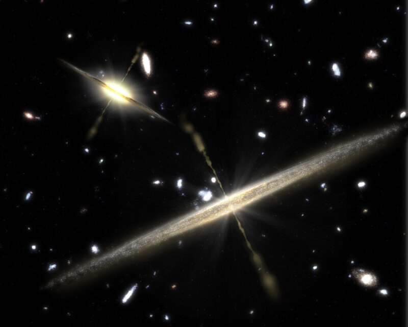 Galaxy collision in deep space