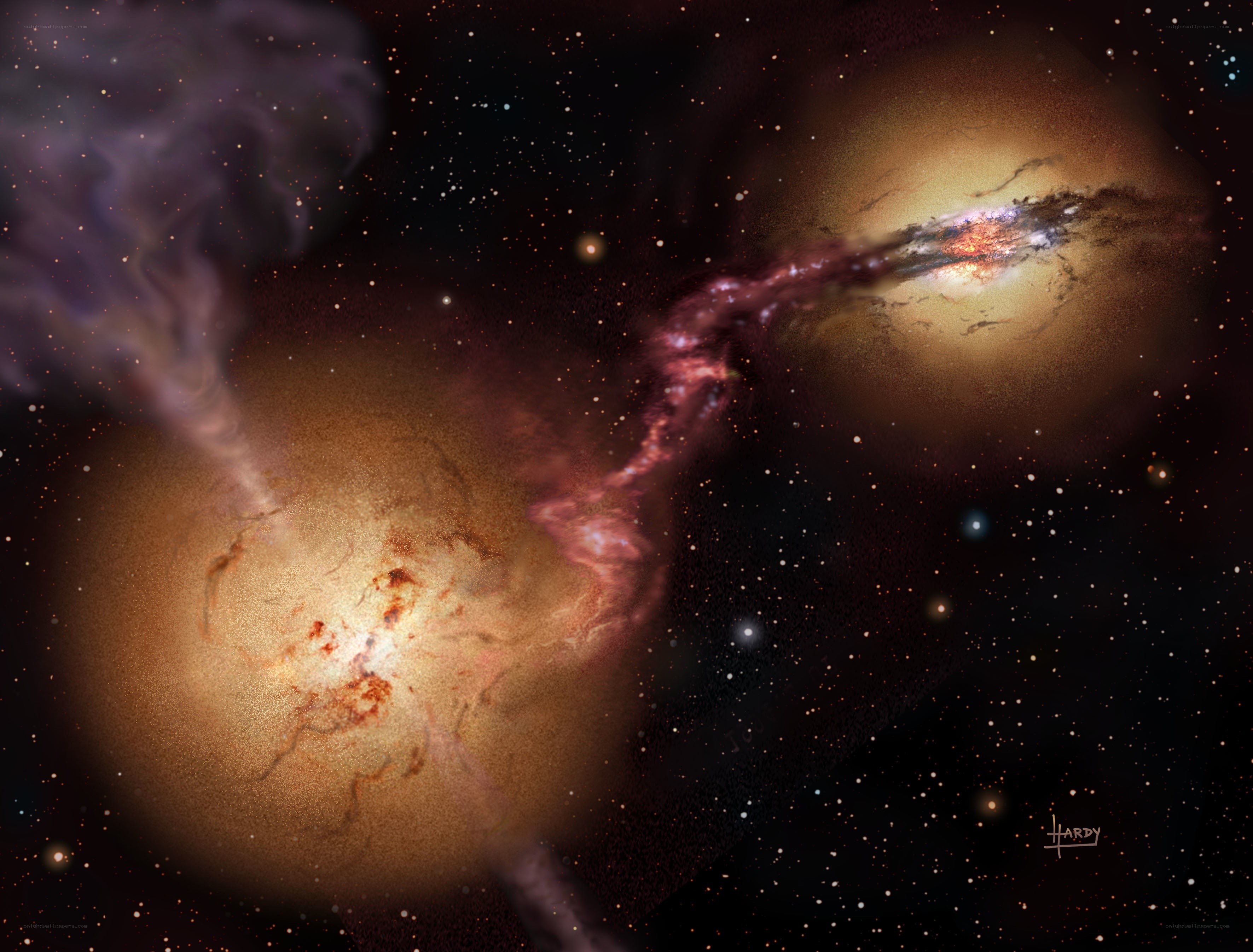 Galaxy collision with tidal tails