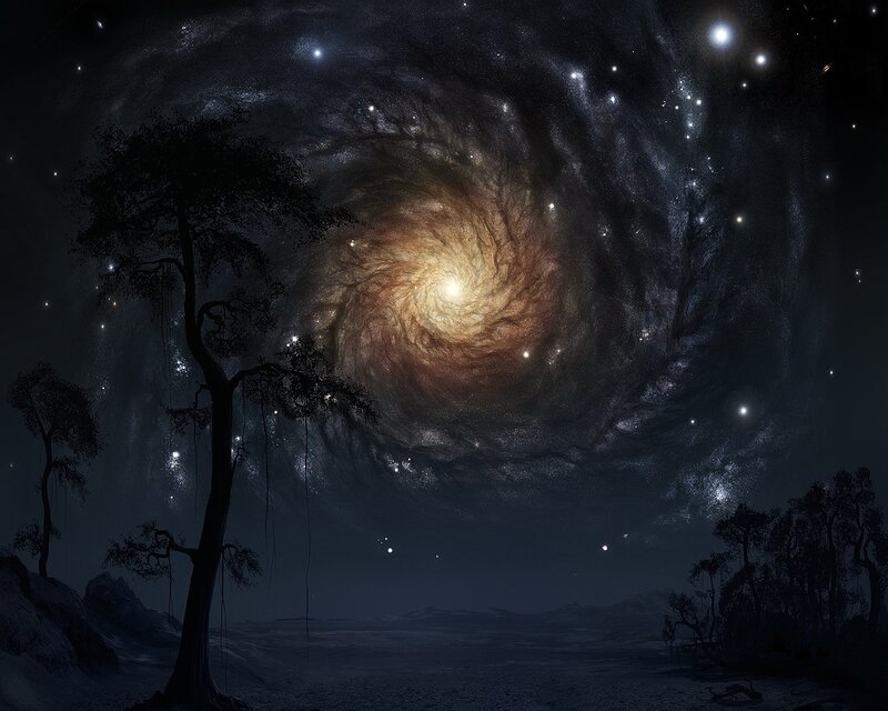 Galaxy in Night Sky — Black, Dramatic