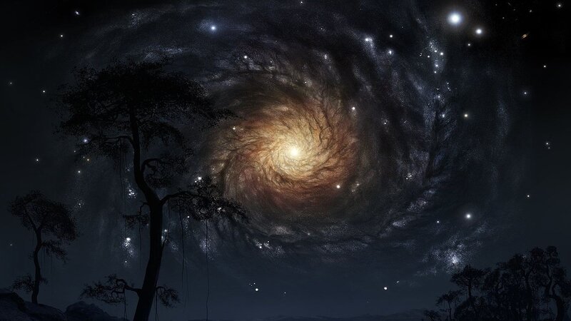 Galaxy in Night Sky — Black