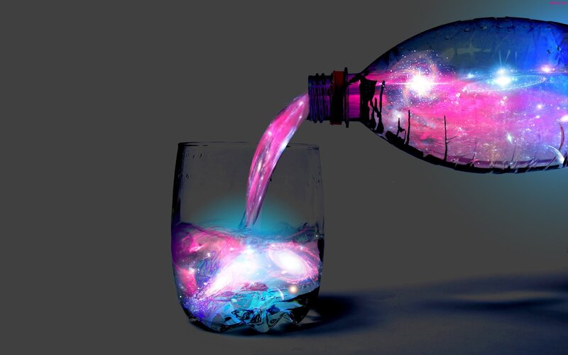 Galaxy Liquid Pouring — Purple, Dramatic, Digital Art, Plastic Bottle