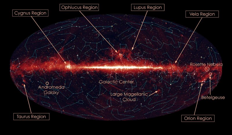 Galaxy map with labeled regions