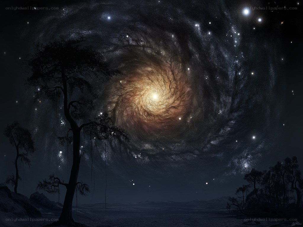 Galaxy over a lone tree