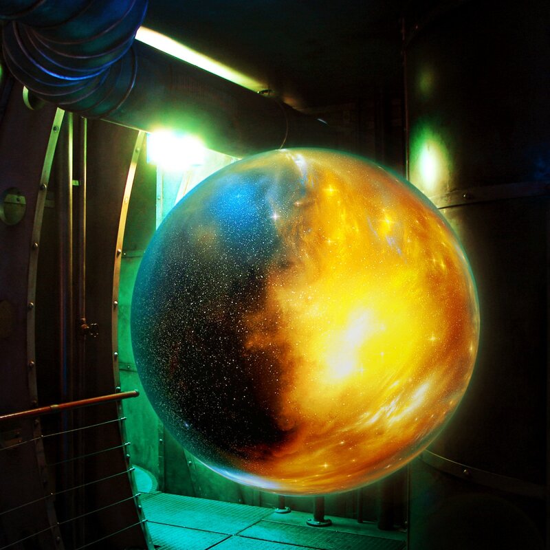 Galaxy sphere in industrial setting