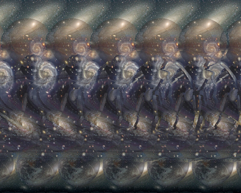 Galaxy-themed robot parade