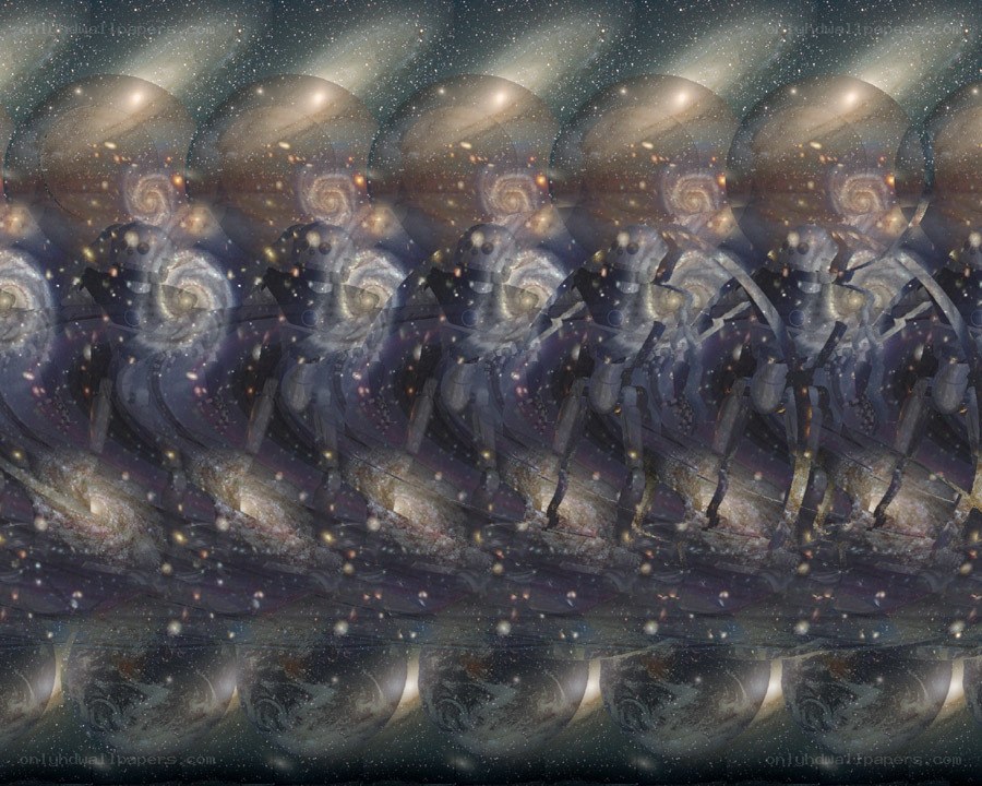 Galaxy-themed robot parade