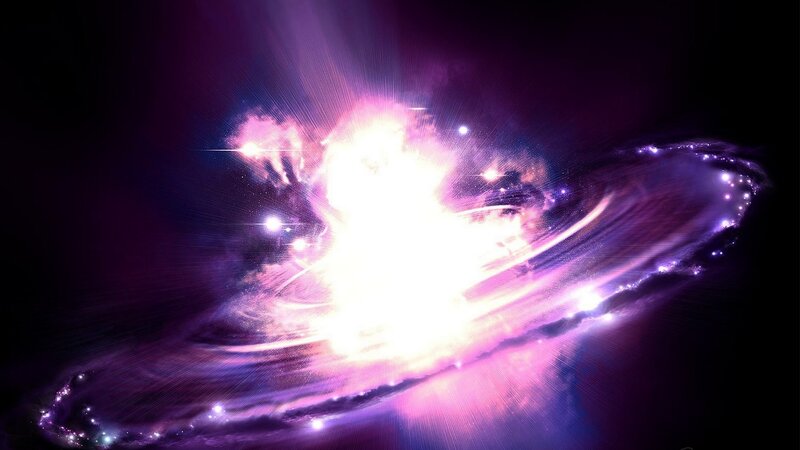 Galaxy with Central Explosion — Purple, Dramatic, Digital Art, Stars, Nebula