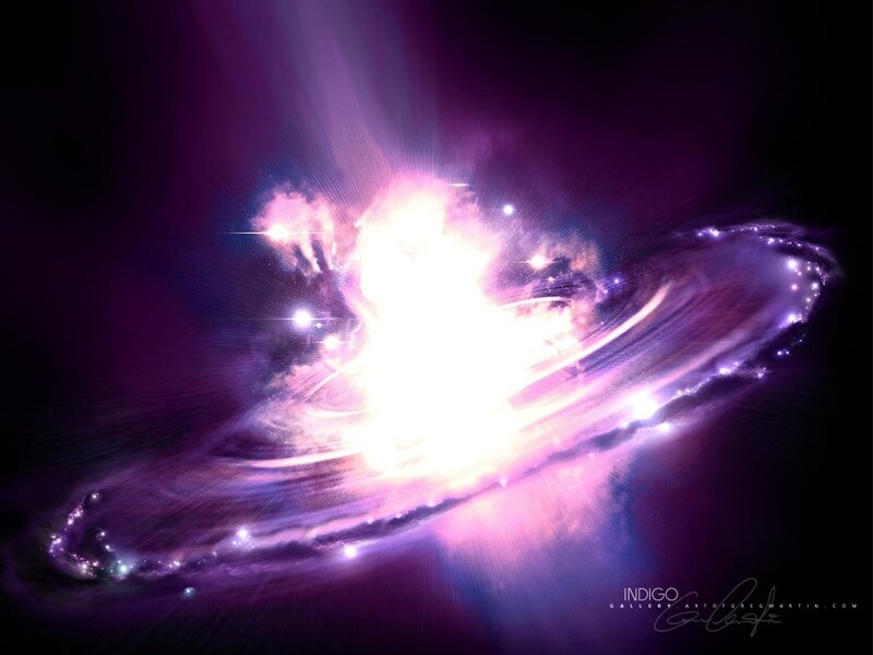 Galaxy with Central Explosion — Purple, Dramatic, Digital Art, Stars