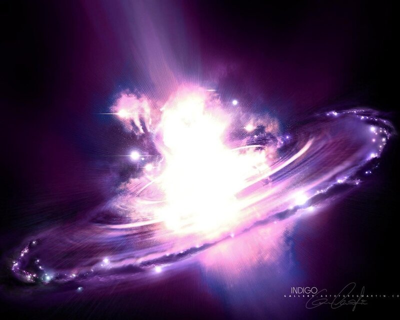 Galaxy with Central Explosion — Purple, Dramatic, Digital Art