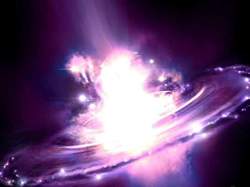 Galaxy with Central Explosion — Purple, Dramatic