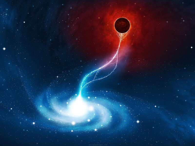 Galaxy with Glowing Stream — Blue, Dramatic