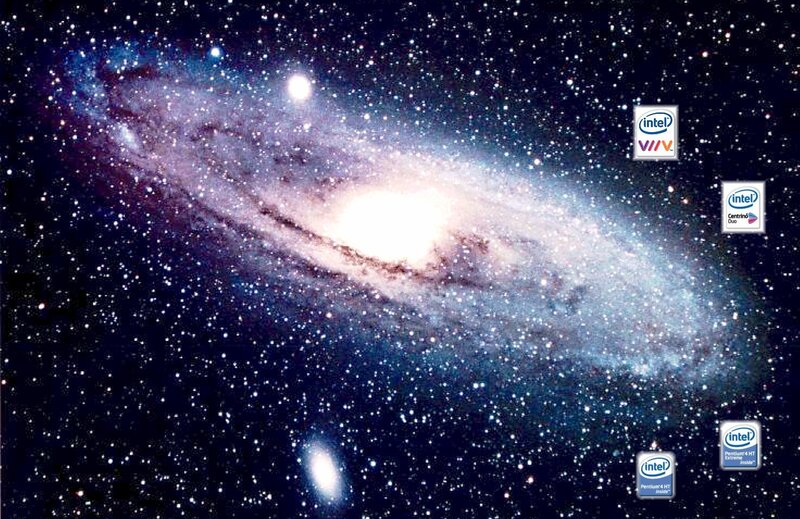 Galaxy with Intel logos