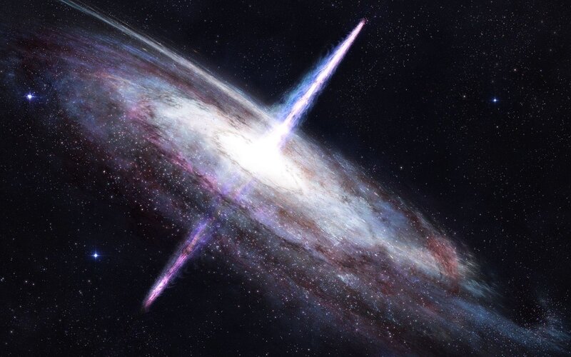 Galaxy with Jets — Purple, Dramatic, Night