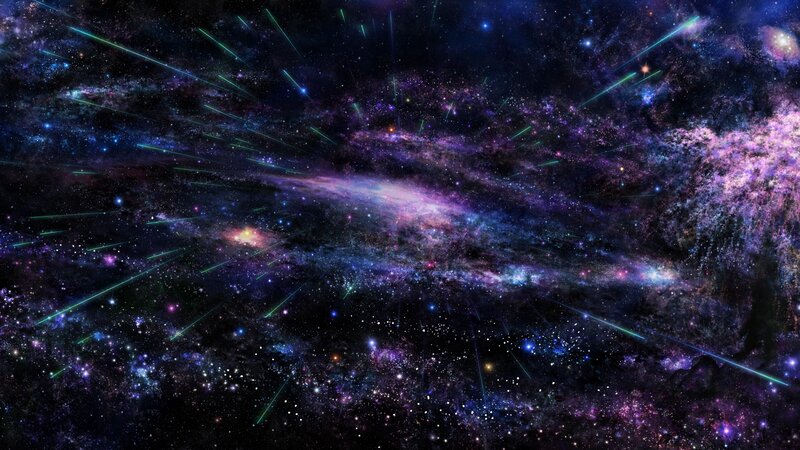 Galaxy with Meteor Shower — Purple, Cosmic, Night, Digital Art, Stars