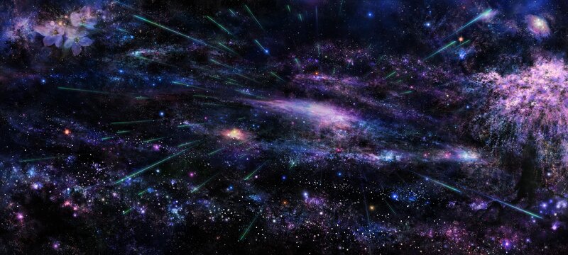 Galaxy with Meteor Shower — Purple, Cosmic, Night, Digital Art