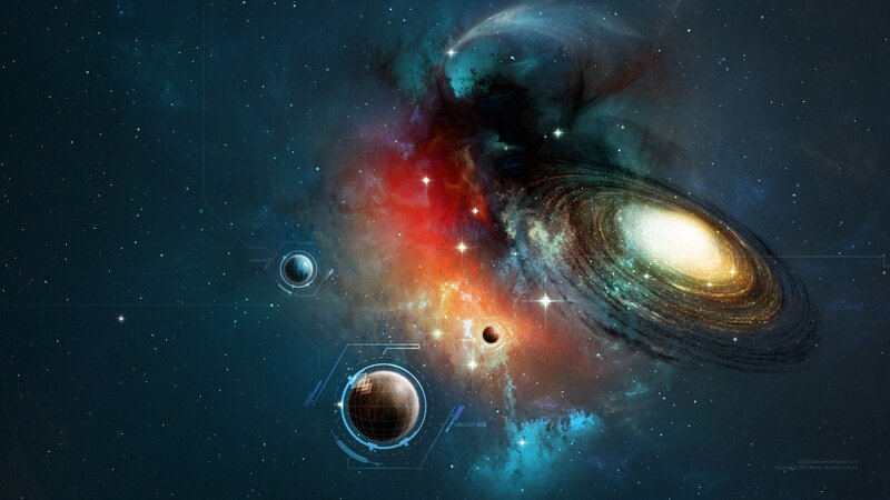 Galaxy with Nebula and Planets