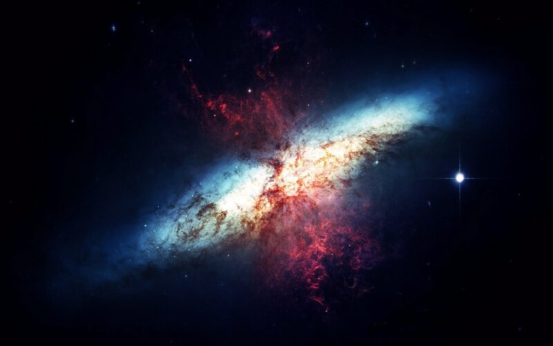 Galaxy with Nebula — Blue, Cosmic, Night, Digital Art