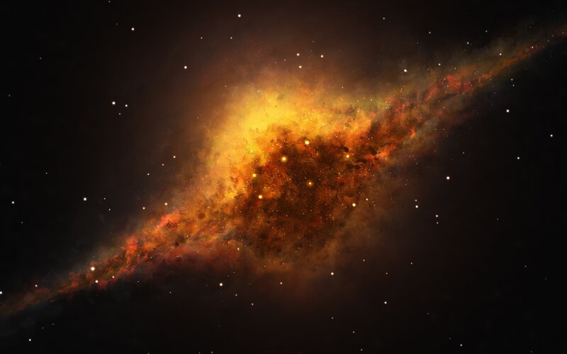 Galaxy with Nebula — Orange, Cosmic, Digital Art