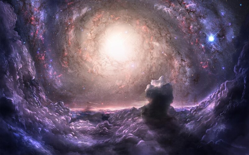 Galaxy with Nebula — Purple, Dramatic, Digital Art, Stars