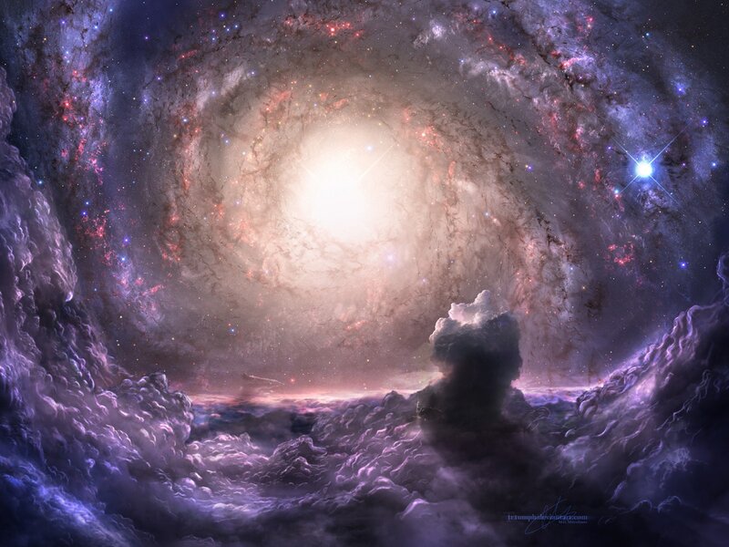 Galaxy with Nebula — Purple, Dramatic, Digital Art