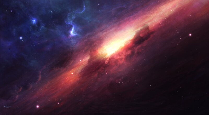 Galaxy with Nebula — Red, Cosmic