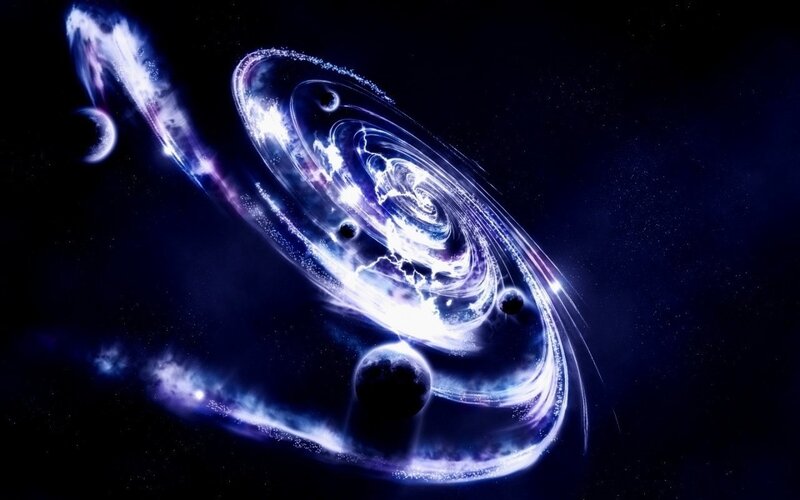 Galaxy with Orbiting Planets — Blue