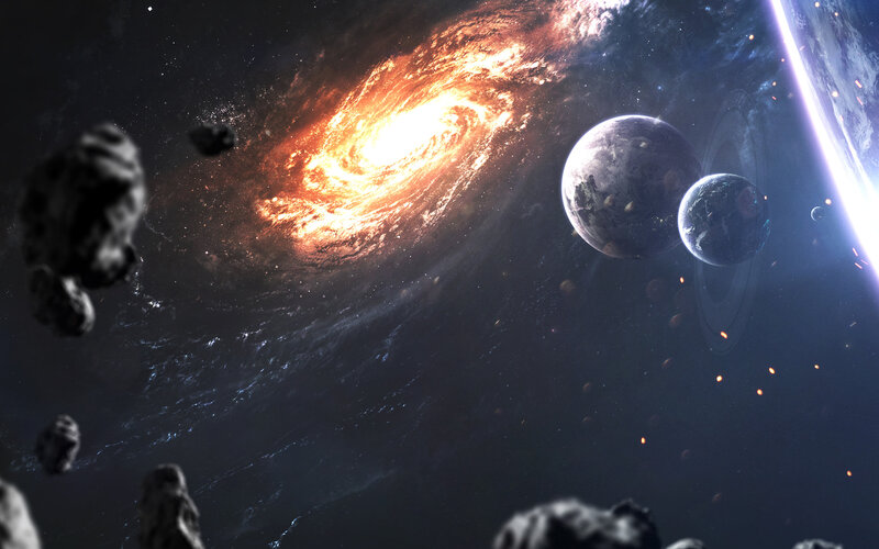 Galaxy with Planets — Black, Dramatic