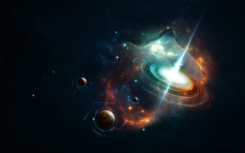 Galaxy with Planets — Black